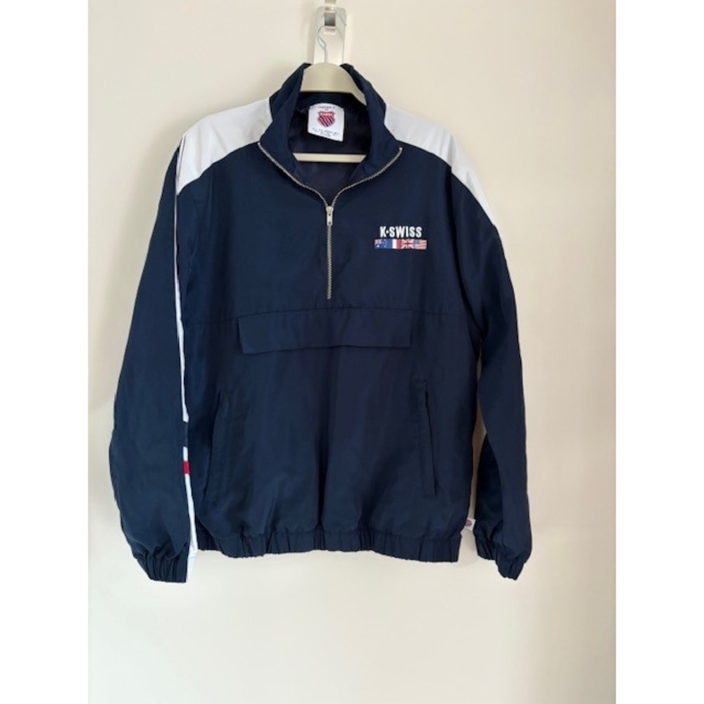 K-Swiss x Forever 21 Navy Blue Colorblock Quarter Zip Windbreaker Jacket Mens L